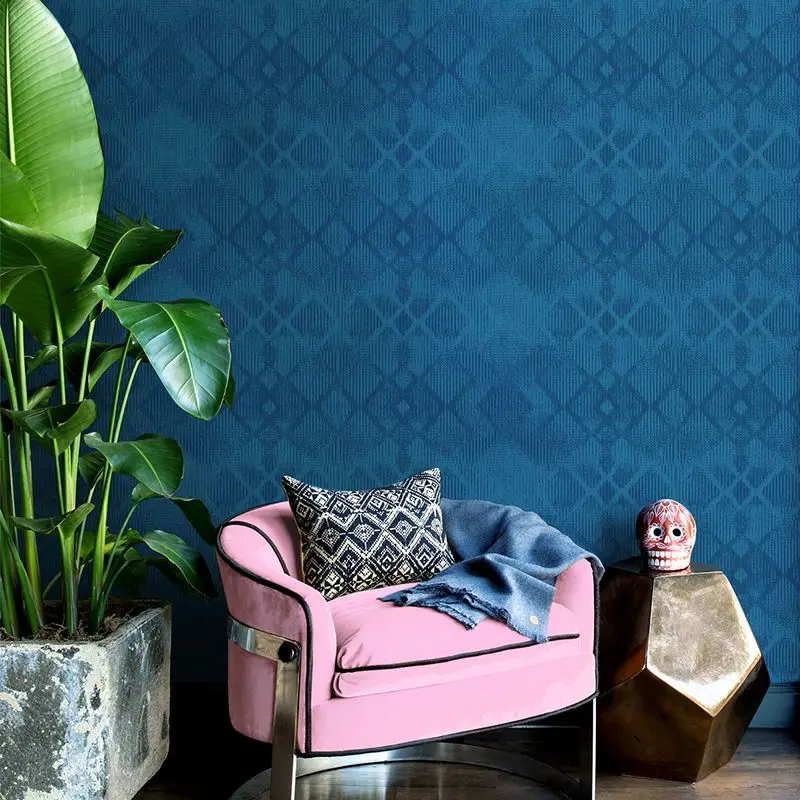 Modern Peacock Blue Geometry Rhombus Non Woven Wall Papers Home Decor Living Room Bedroom Wallpaper Mural Papel De Parede