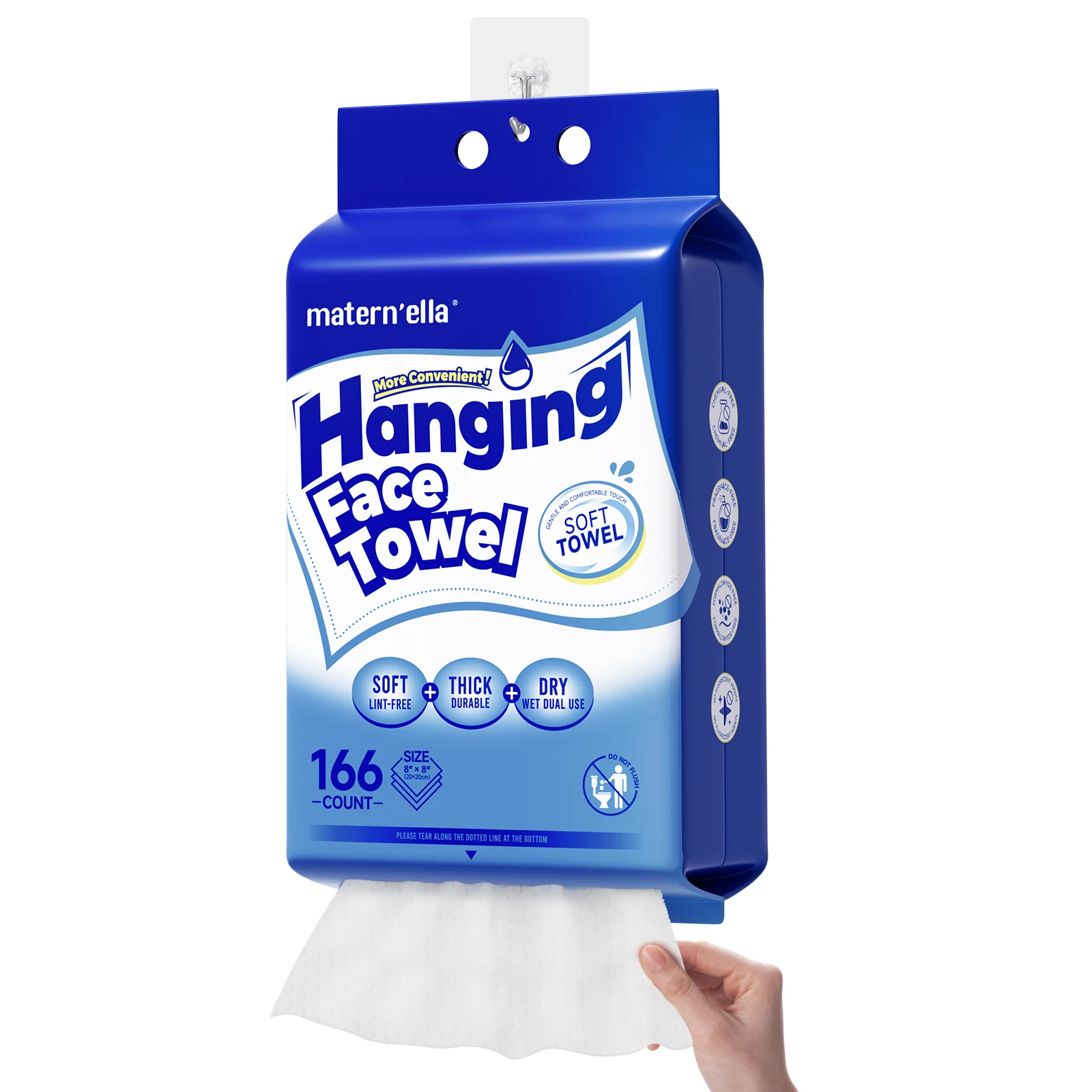 Matern’ella Disposable Face Towel 166pcs, Hanging Facial Tissue Towel, Soft Thick Lint Free Face Cloth, Dry Wet Dual Use Makeup Removal Towel, Skin Friendly view 8