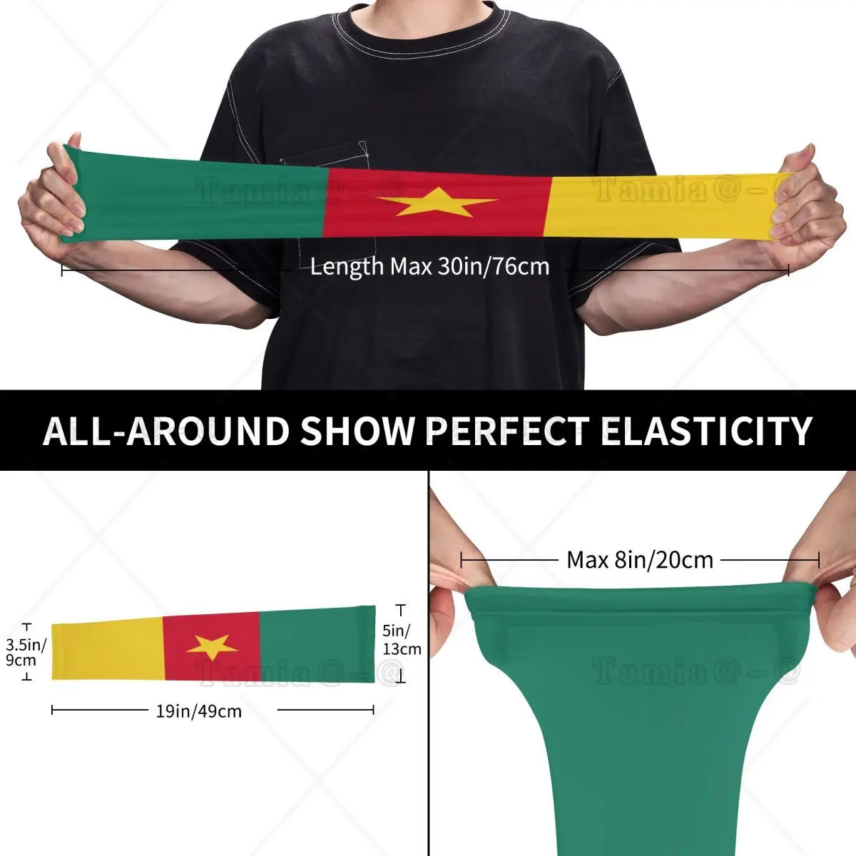 Cooling Flag Of Cameroon แขนแขนผู้ชายผู้หญิงกีฬาการบีบอัด Tattoo Cover Up สําหรับบาสเกตบอล