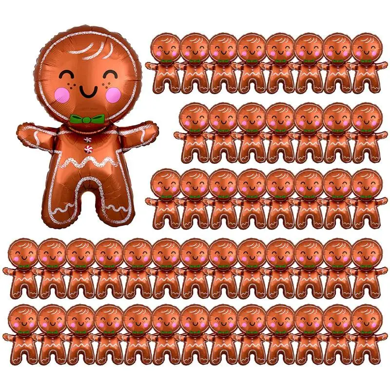 50pcs Gingerbread Man Foil Balloon Cute Pink Cheek Gingerbread Arch Balloon Seasonal Decor For Party Family Christmas Supplies