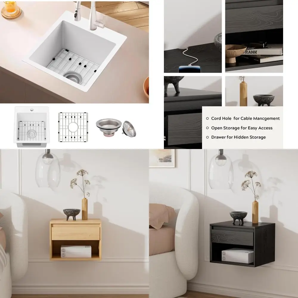 

Stainless Steel 15x17 Inch Single Bowl Topmount Kitchen Sink with Sink Grid and Drain Assembly - Premium Quality for White Kitch