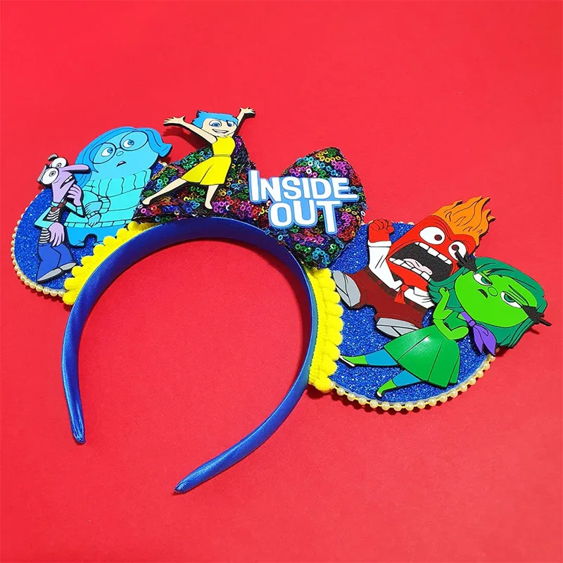 Disney Inside Out Ear Headband Amusement Park Hair Hoop Sequin Mesh Party Headwear Girl Toy Birthday Amusement Park Decoration