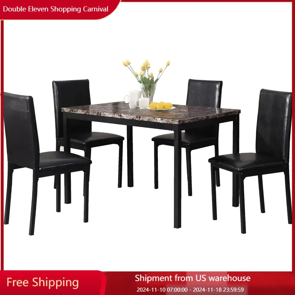 5 Piece Citico Metal Dinette Set with Laminated Faux Marble Top,for dining/breakfast area Dining Room Sets