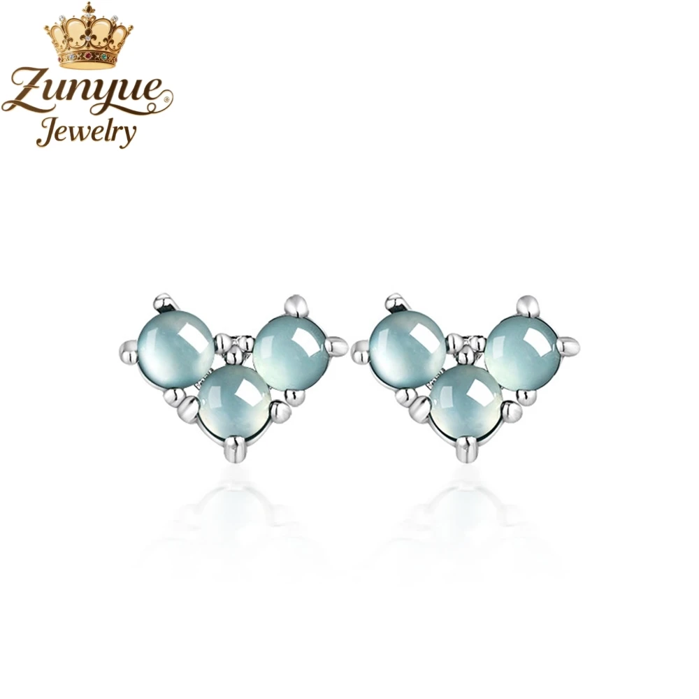 

S925 Silver-Inlaid Natural A-Grade Jadeite Blue Water Heart-Shaped Stud Earrings Luxury Quality Fashion Jewelry Exquisite Gift
