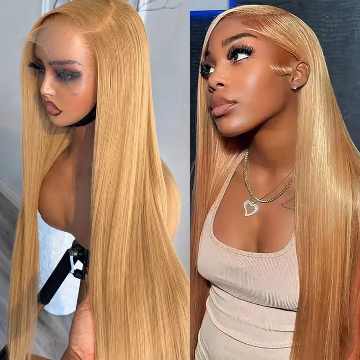 Honey Blonde 13x4 HD Synthetic Lace Front Wig Glueless Wear To Preplucked Baby Hair Natural Looking Party Cosplay Halloween Use