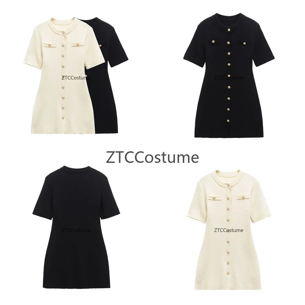 

Cosplay Knit Dress for Women Slim Fit Button Detail Wrap Dress Fashionable Versatile Knitted Dress