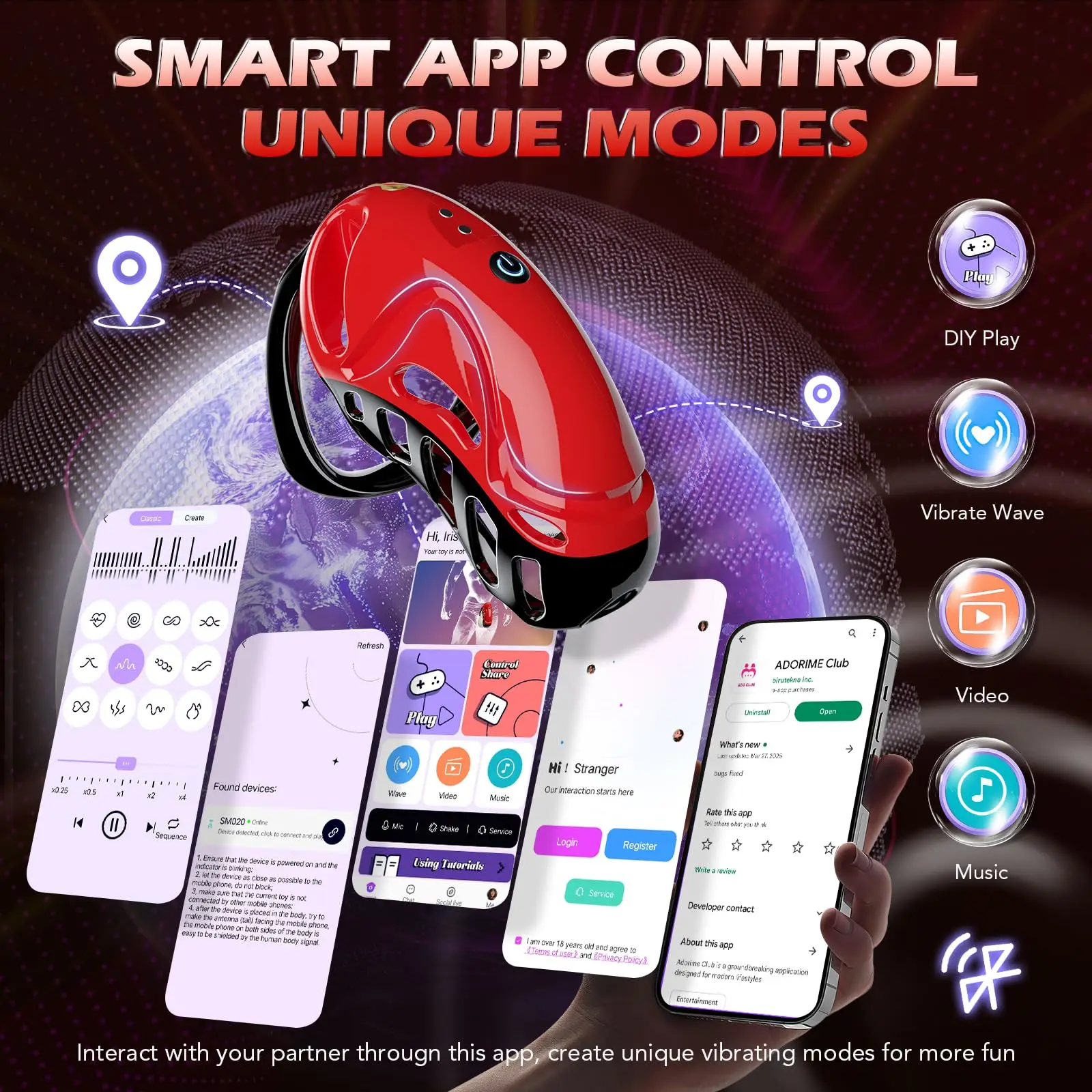 HESEKS App التحكم عن بعد تهتز العفة قفل الذكور العفة القضيب قفل الامتناع عن ممارسة الجنس عبودية الكبار المثيرة الجنس لعب للرجال 18 +