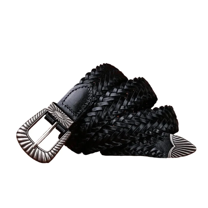 3cm wide hand-woven belt for women genuine leather first layer cowhide belt woven couple personality trend all-match belt