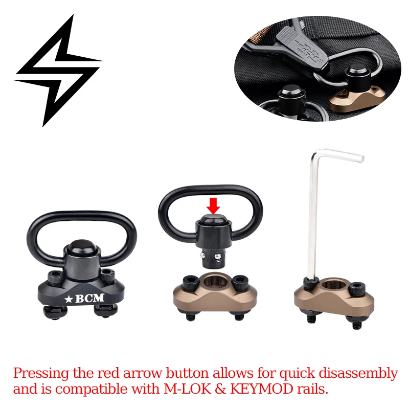 BCM QD Sling Swivel Mount Sling Adapter for Keymod System Rails Aluminum Alloy Sling Attachment Tactical Accessory(BK/DE)