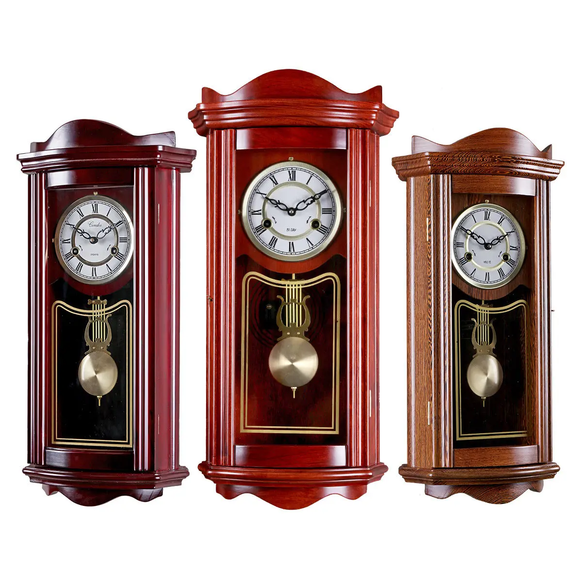 Large luxury pendulum clock European retro solid wood wall clock Living room copper movement Atmospheric