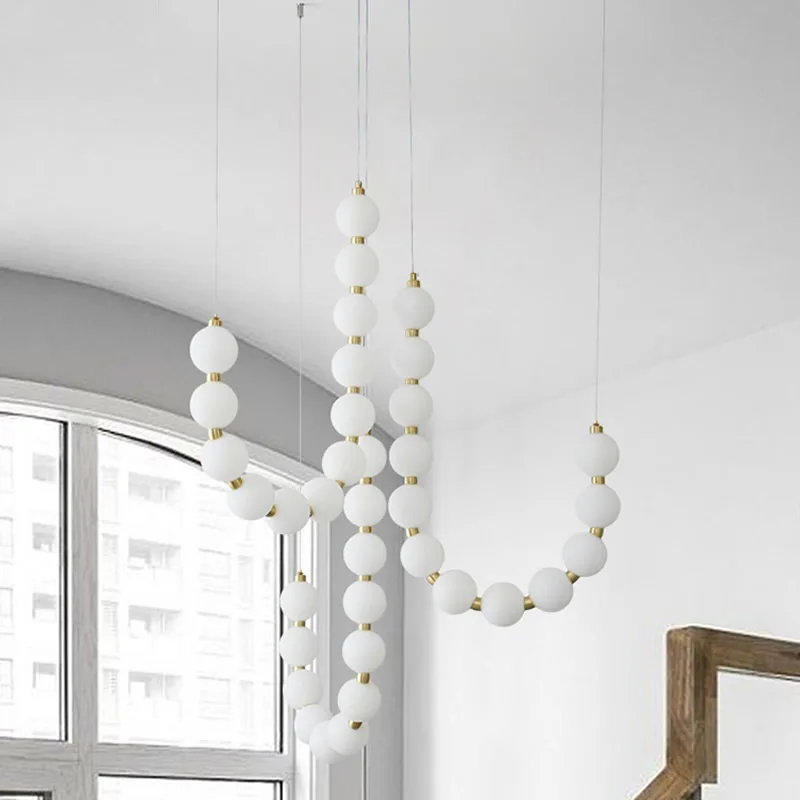 Pearl Necklace LED Pendant Light for Kitchen Island Home Decoration Hanging Lamp Dining Room Decor Stairwell High Ceiling Lights