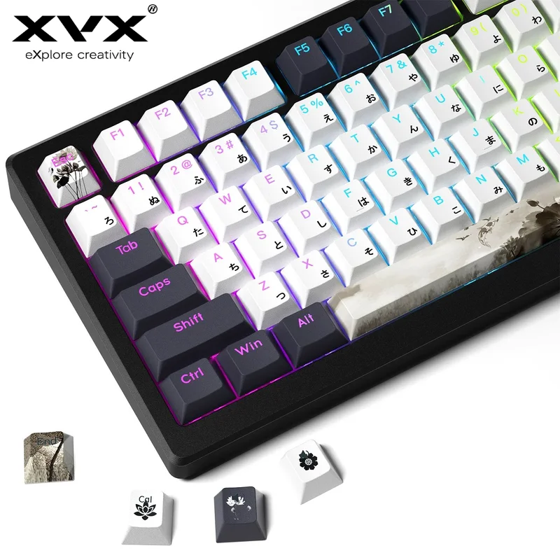 

XVX Shine Through Lotus Japanese Character Keycaps 5-side Dye Sublimation Craft Double Shot Matte Texture PBT Keycaps