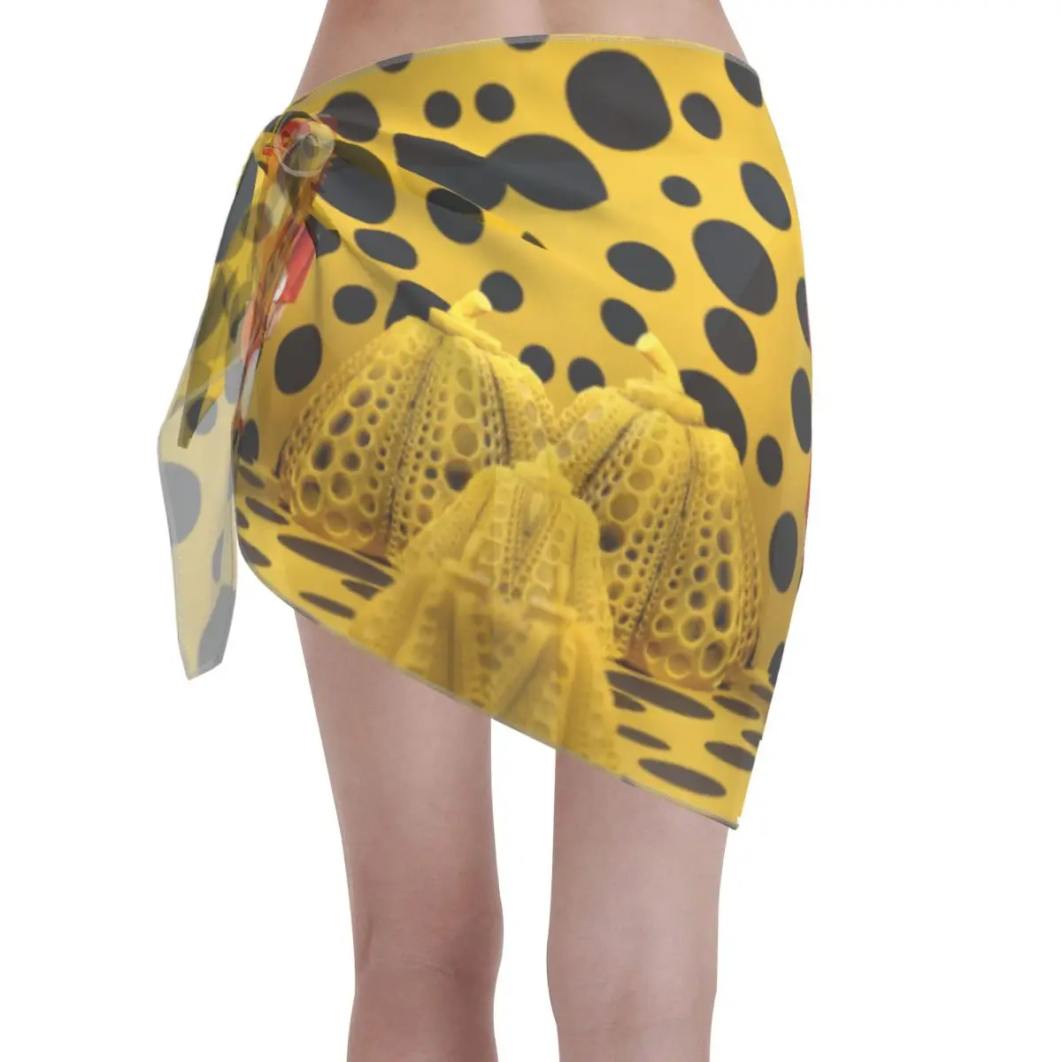 Aangepaste Yayoi Kusama Polka korte sarongs badpak cover-up print pompoen bikini wrap pure sarong strand wrap
