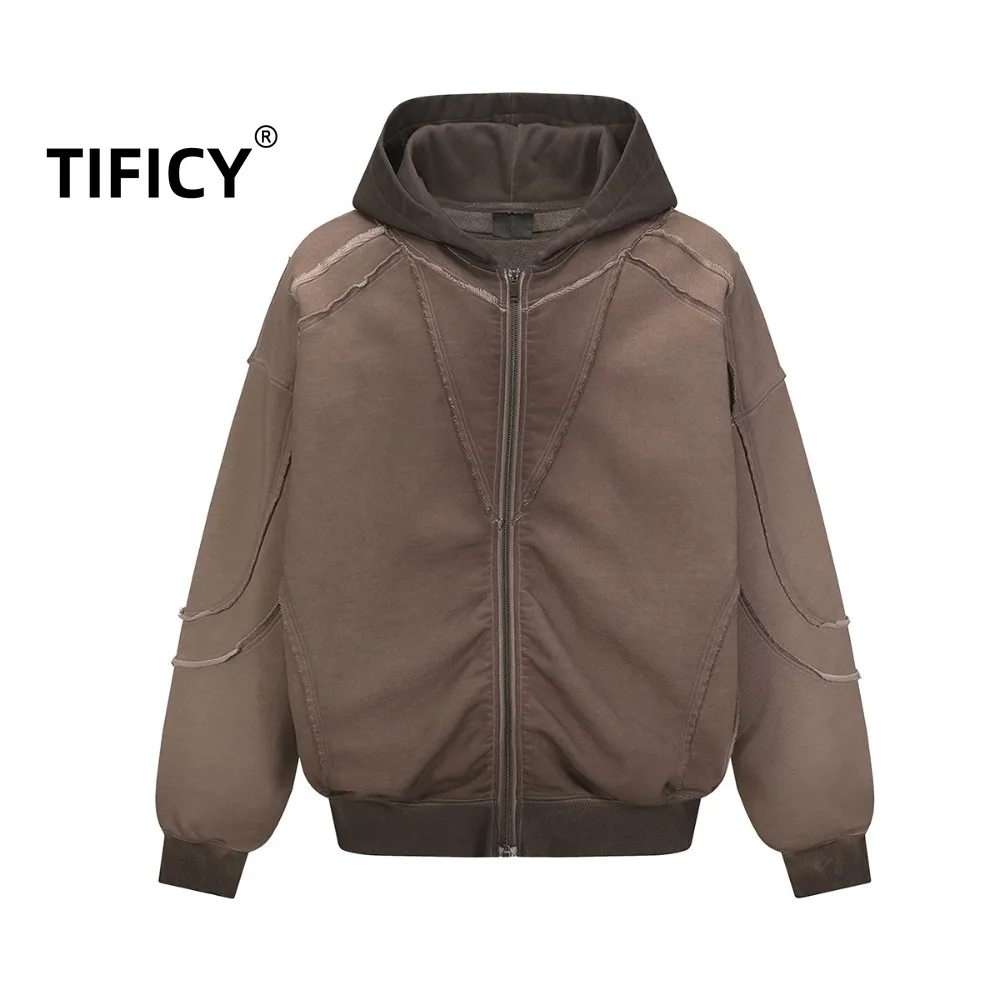 

Hooded Sweatshirts Men's Autumn Wasteland Feng Shui Wash Wax Printed Cardigan Hoodie Deconstructive Coat Hoodie Sweatshirts