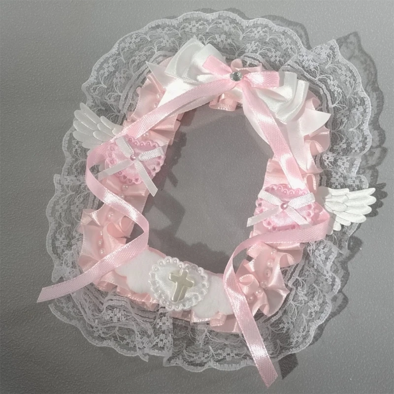 Angel Wing Ruffled Lace Trim Photocard Case Lace Ribbon Bowknots Photo Card Holder with Beads Chain Photocard Protector