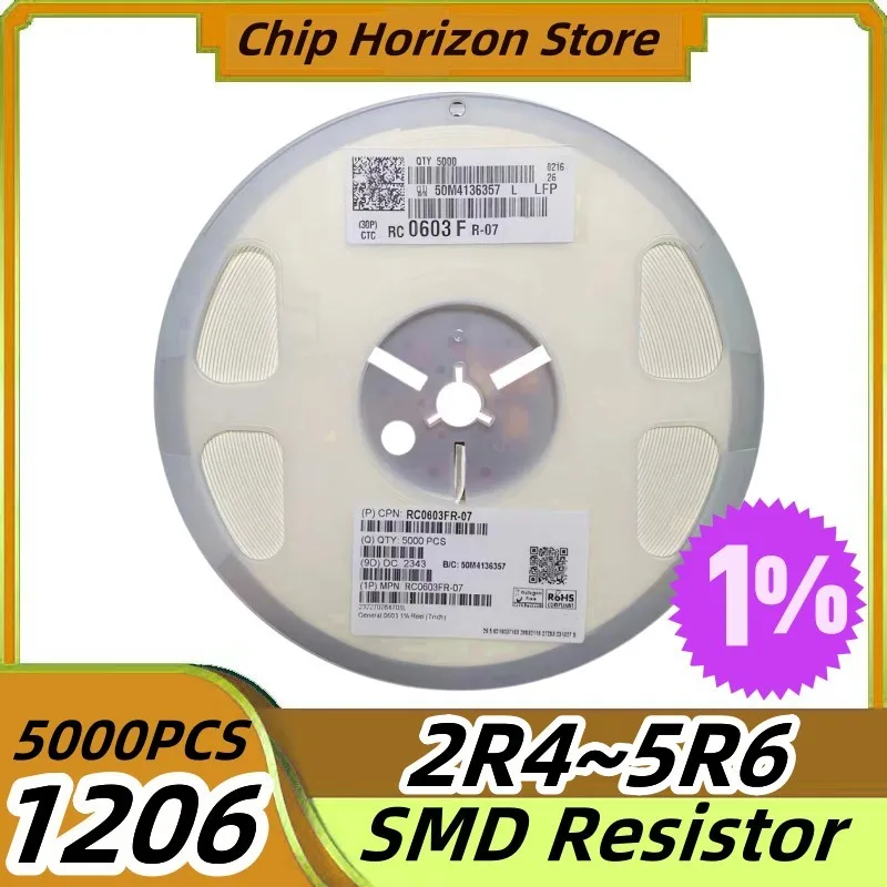 

5000PCS 1206 SMD Resistor2R4~5R6 2R7 3R 3R3 3R6 3R9 4R3 4R7 5R1 1% Ohm Chip Resistor 1/4W New