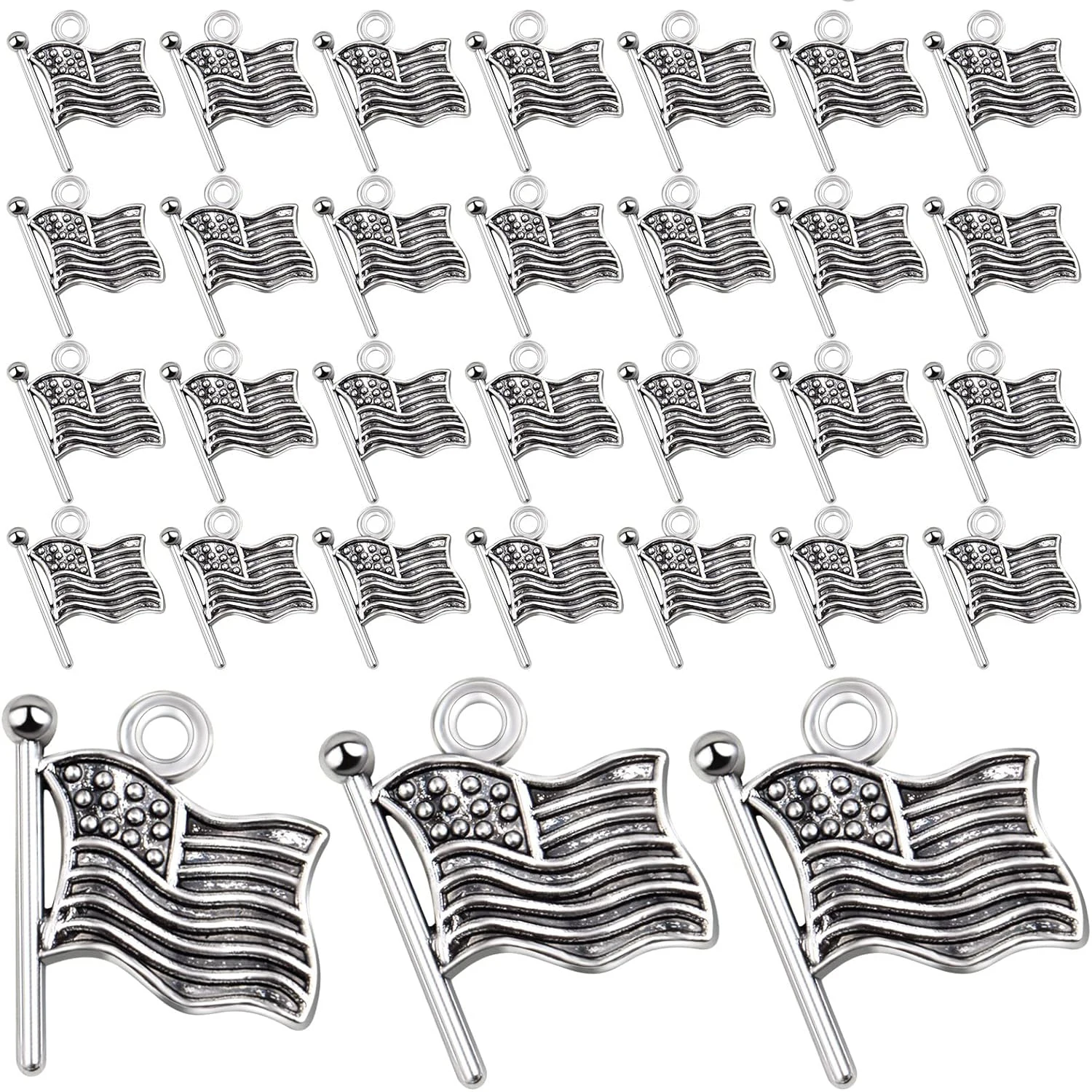 

60pcs American Flag Charms Pendant Alloy Flag Bead Charms Craft Supplies for DIY Necklace Bracelet Jewelry Making