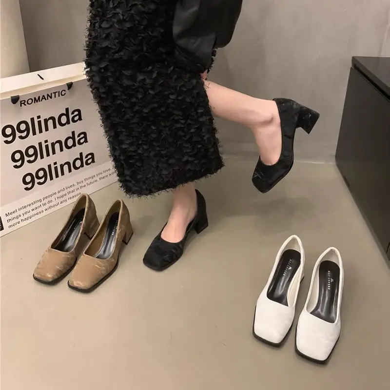 2024 New Shoes Woman High Heels Party Wedding Shoes Square Toe Spring Summer Ladies Shoes Size 35-39 Women Fashion Casual Pumps
