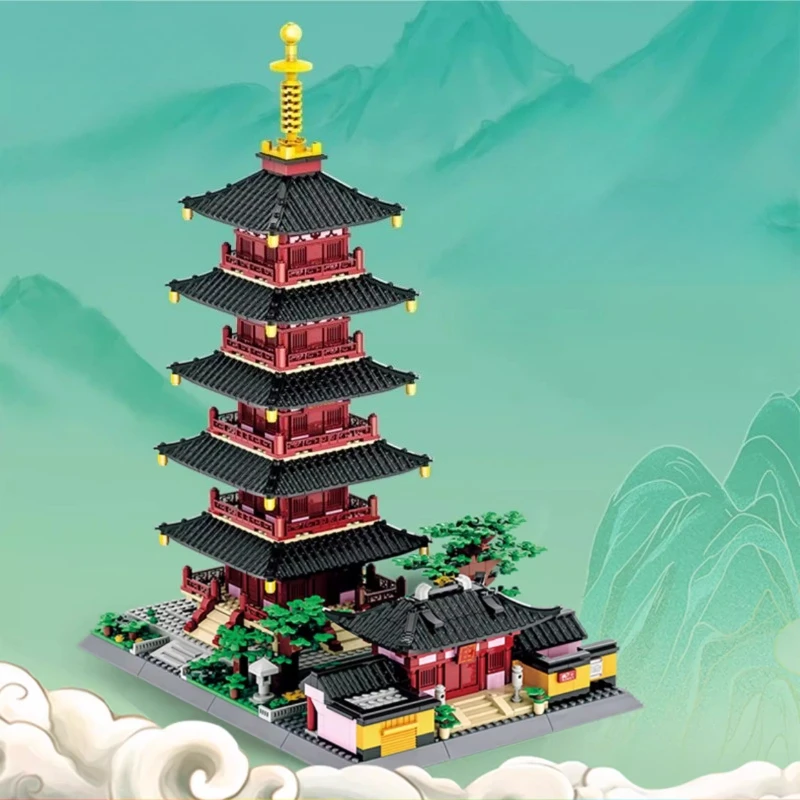 SEMBO Suzhou Hanshan Tempel bouwstenen met de hand geassembleerd architectonisch model in oude stijl Pompen pagode speelgoed ornamenten geschenken