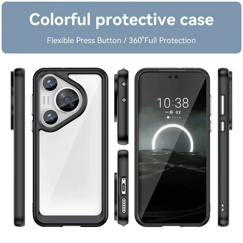 Funda transparente de TPU para móvil, carcasa protectora colorida para Huawei Pura 70 Pro P70 P60, nueva