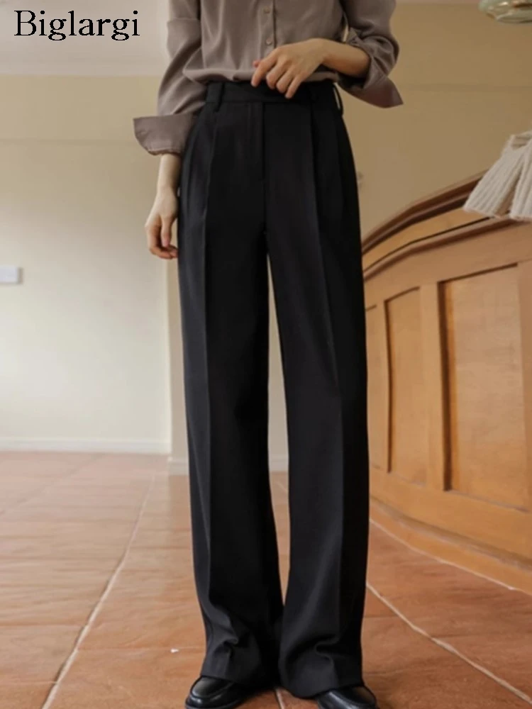 

Autumn Long Blazer Suits Pant Women High Waist Fashion Casual Loose Ladies Trousers Wide Leg Pleated Woman Pants