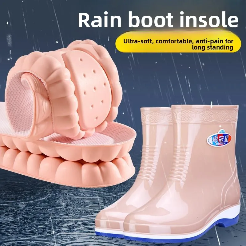 Ultra-Soft Women's Rain Boots Insoles Sweat Absorbent Anti-Odor Comfortable Shoe Inserts for Special Use Waterproof Shoes
