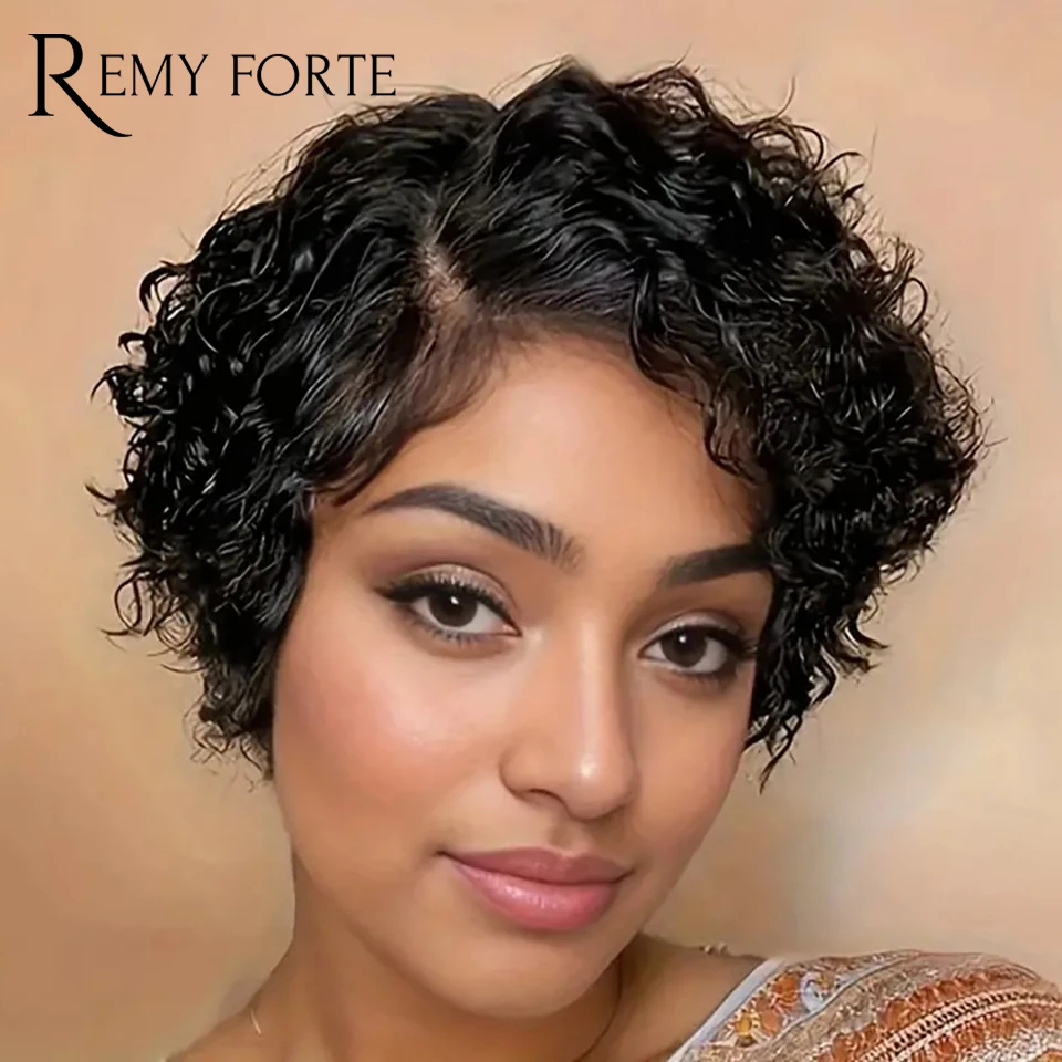 

Remy Forte Pixie Cut Curly Wigs Human Hair Brazilian Glueless Lace Wigs Human Hair L-Part Lace Front Wigs Human Hair For Woman