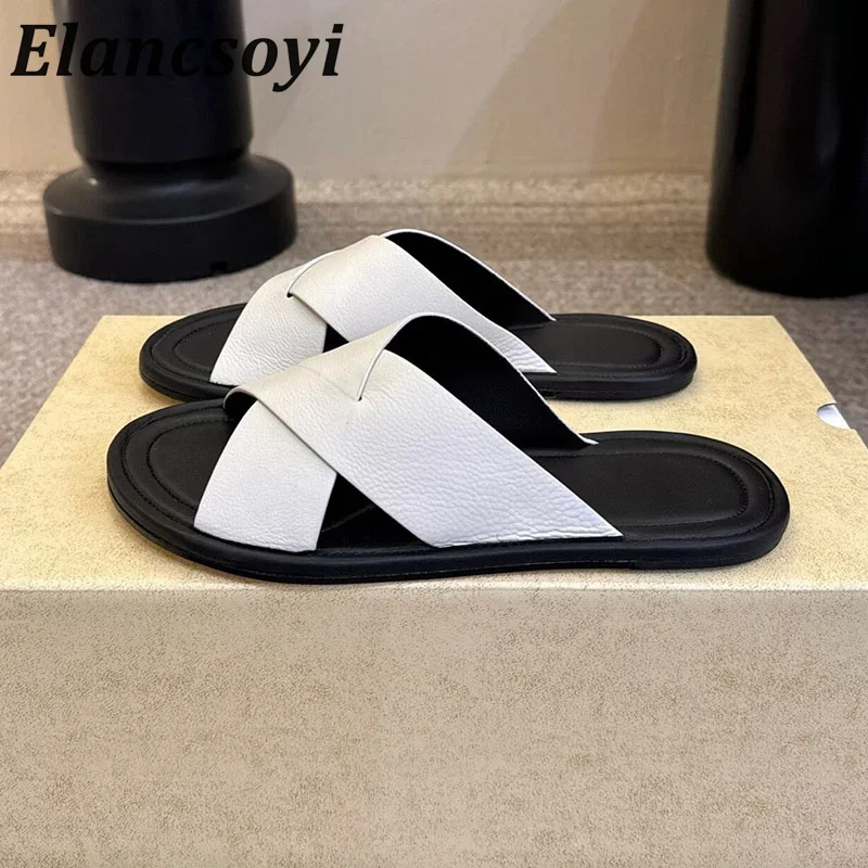 slippers Women's genuine leather solid color split toe casual flat shoes multifunctional and comfortable beach vacation sandals