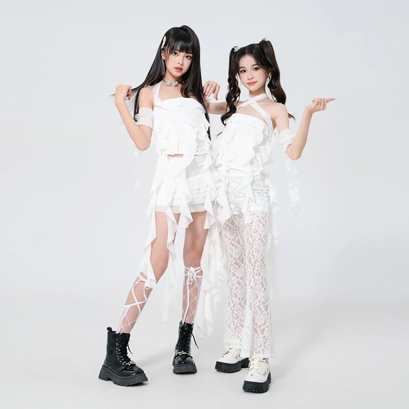 2025 ใหม่สีขาวK POPJazzเต้นรําเครื่องแต่งกายหญิงHip-Hop Danceเสื้อผ้าเด็กสาวกลุ่มปาร์ตี้Streetwear XH2931