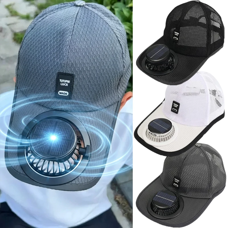 Solar Powered Cooling Fan Sun Hat UV Protection Adjustable Outdoor Visor Baseball Cap for Unisex Summer Fishing Travel Gardening
