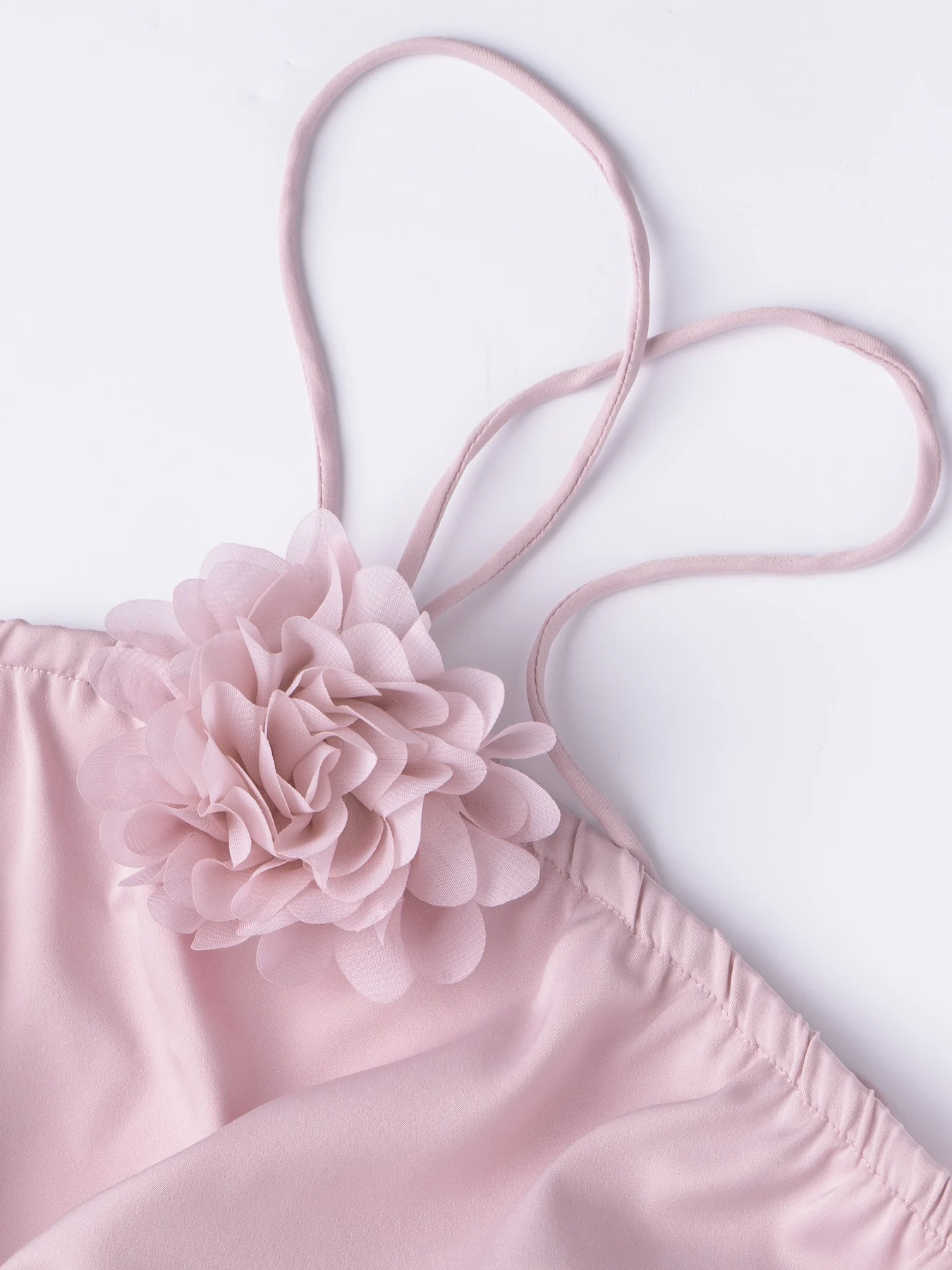 Damen 3D-Blumen Neckholder Rückenfreies Satin-Maxikleid Elegantes Rosa Slip-Kleid Langes Kleid für Hochzeitsgäste Abendparty Urlaub Midi-Kleid – Detail 13