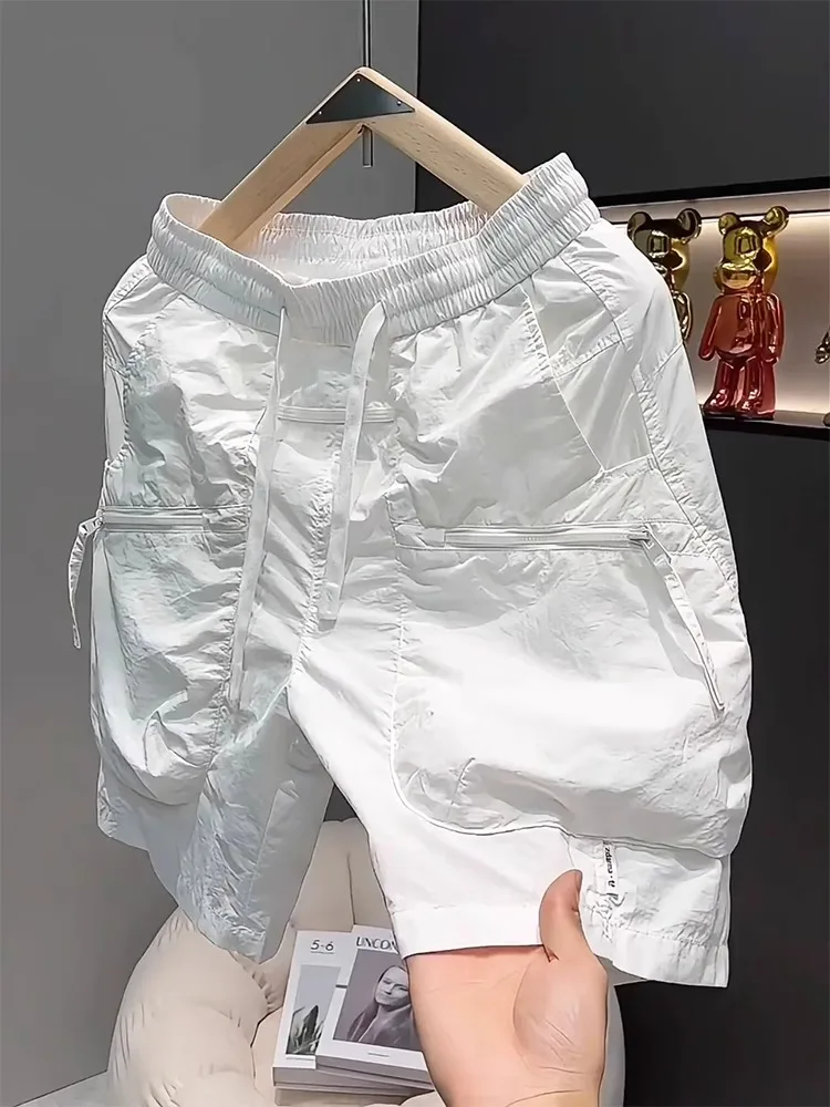 

Summer Thin Men's Casual Workwear Five-Point Pants Trendy Loose Zipper Large ket Baskeall Straight Dry Qui orts