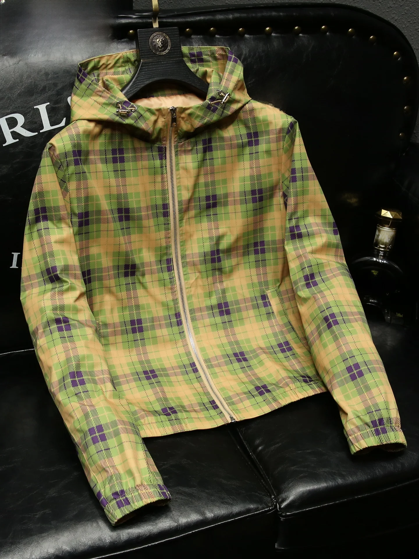 

Умная мужская куртка с капюшоном в клетку, приталенная, повседневная, универсальная, весенне-осенняя верхняя одежда из дышащего полиэстера на молнии