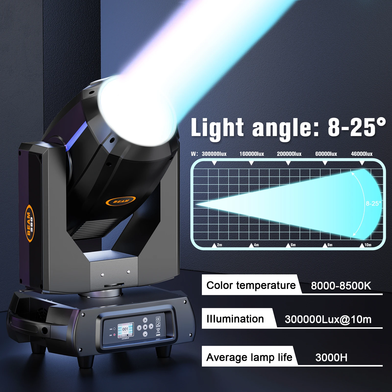 U' King-Moving Head Beam Stage Lights, Iluminação de Palco, 13Gobos, 8 + 64 Prismas, DMX512, 380W, 20R, Bar, Birthday Party