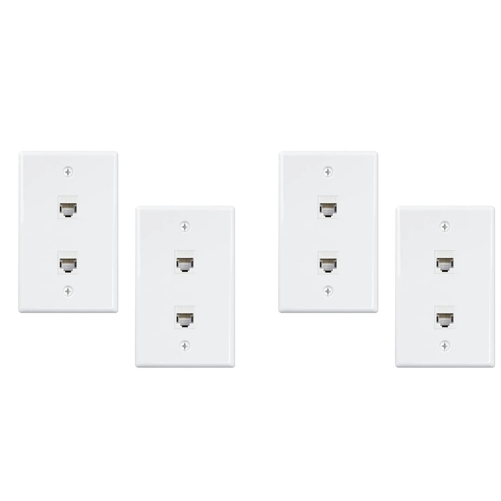 HRBAJ-4 Pack 2 Port Ethernet Wall Plate, Cat6 Female To Female Wall Jack RJ45 Keystone Inline Coupler Wall Outlet, White