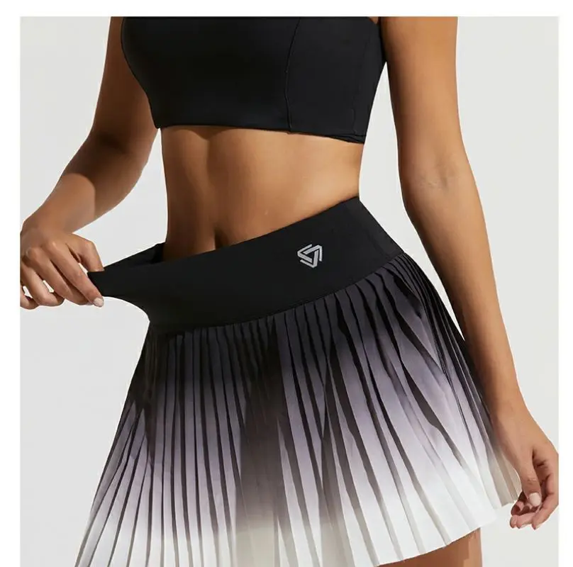 Fake Two Anti Glare Sports Fashion Gradient with Pocket Sports Short Skirt Quick Drying High Waist Yoga Skirt