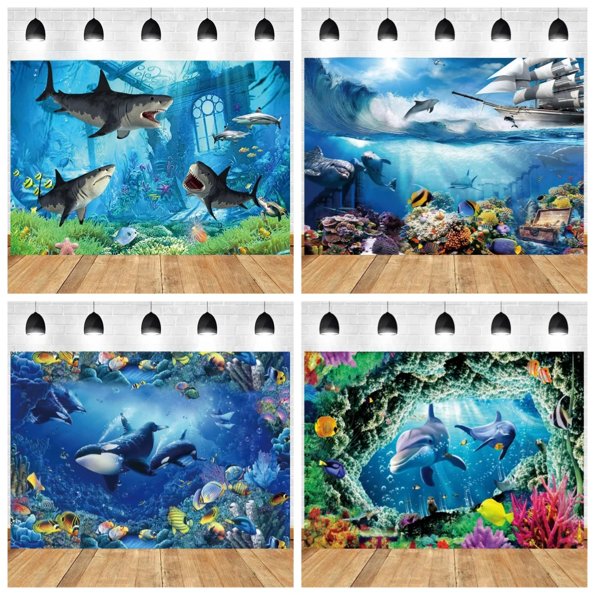 The Underwater World Seabed Theme Birthday Party Ocean Dolphin Marine Coral Fishes Background Photography Baby Shower Supplies