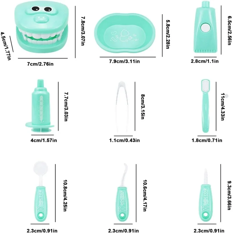Juego de simulación Dental de plástico de 9 Uds., conjunto médico para niños, hábito de higiene, cultivo, ayuda para enseñanza, juguete de cepillado intelectual