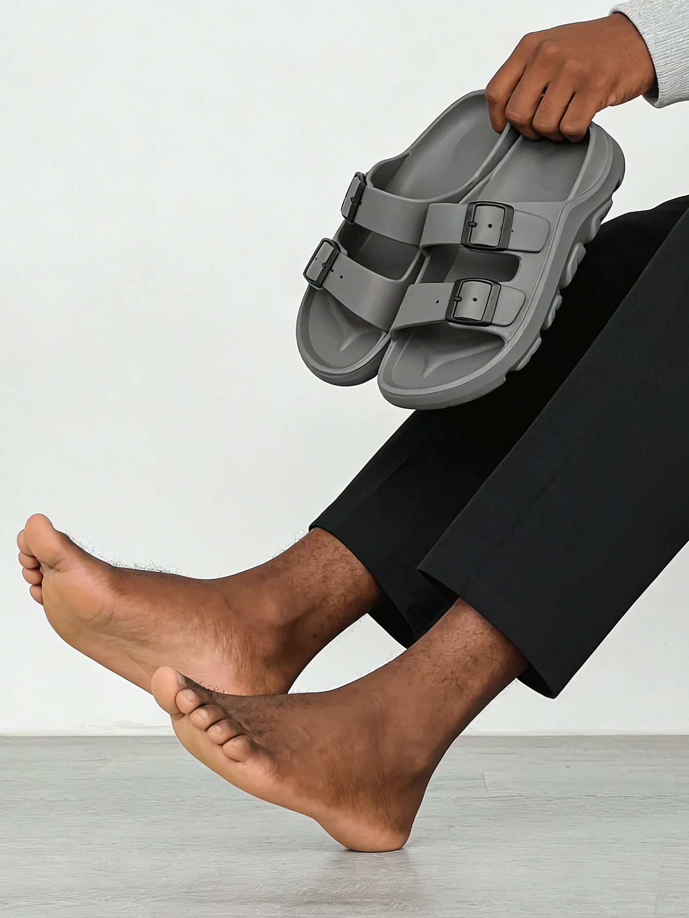 Men's New Mule Shoes for Spring and Summer, Retro Casual Slip-On Shoes, Eva One-Piece Open-Toe Double-Strap Buckle Thick-Soled Slippers, Beach Slippers