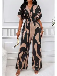 Sexy Mouwloze Jumpsuit Voor Dames Met V-Hals, Elegant Pak Met Strakke Print, Eendelig, Geschikt Voor Lente/Zomer 2024