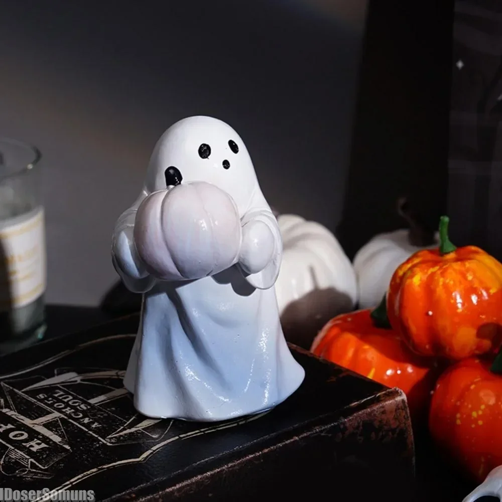 Halloween Statue Spooky Ghost Hugging Pumpkin Statue Cute Halloween Ghost Pumpkin Figurine Resin Walking For Home For Theme