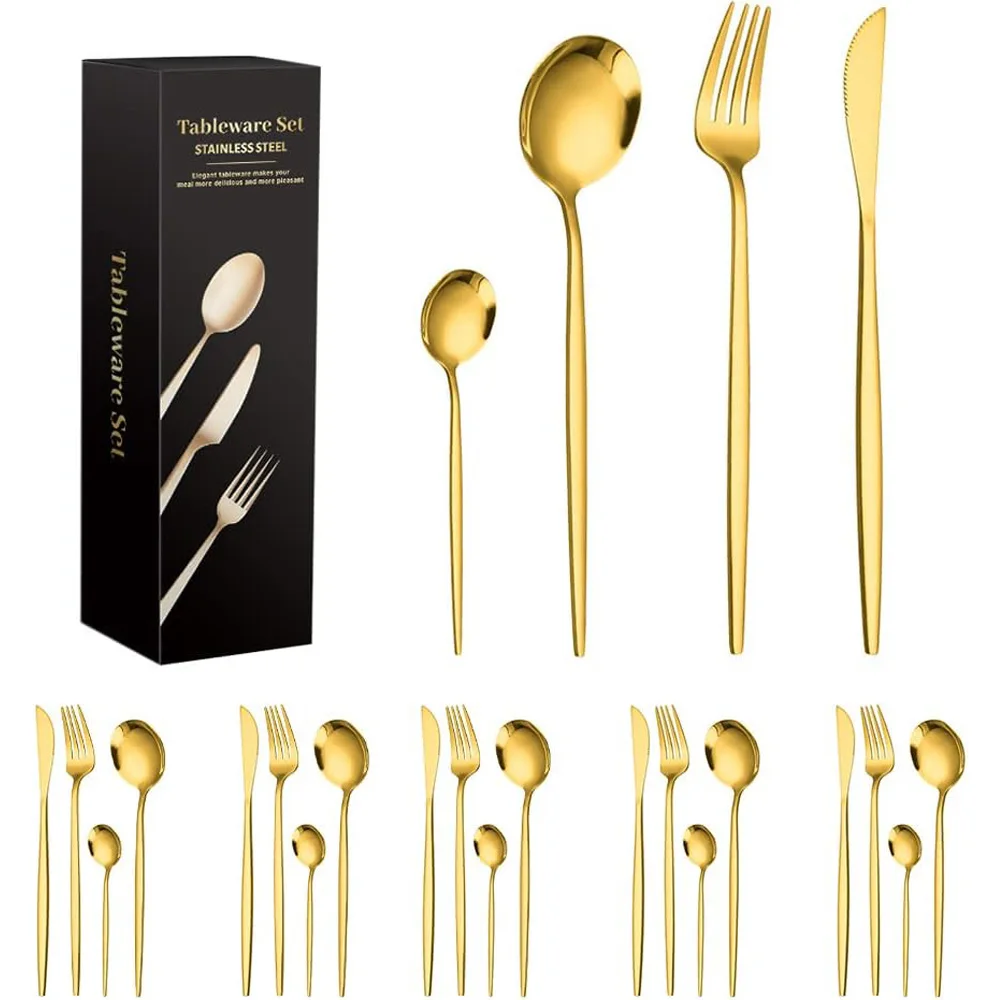 

24PCS Flatware Set 304 Stainless Steel Cutlery Set for 6,Spoons And Forks Kitchen Utensil Set for Home Wedding Festival Party
