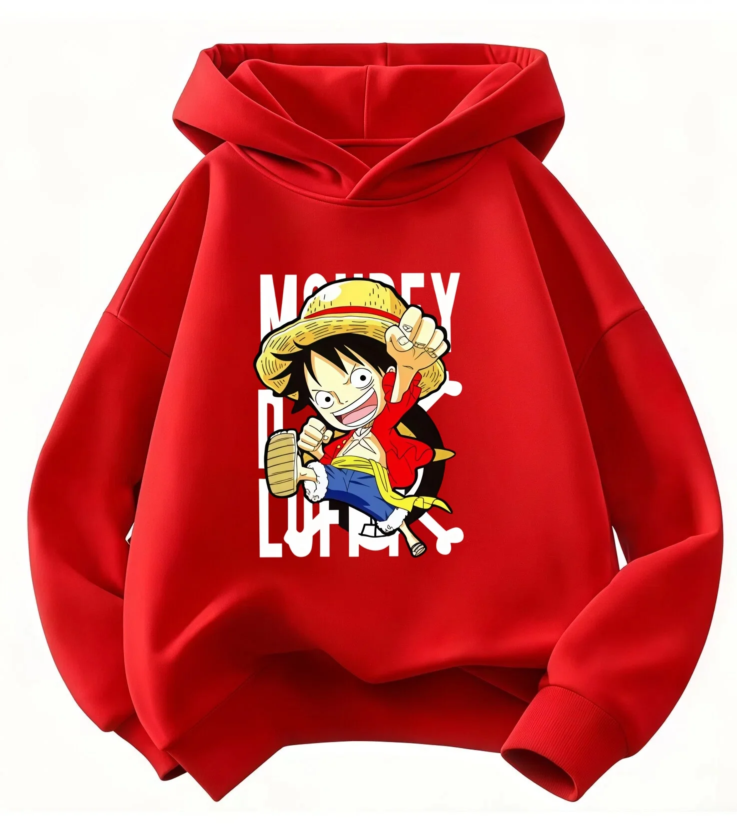 One Piece Monkey D Luffy Chibi Cartoon Print Hoodie Kinder Jungen Mädchen Pullover Kapuzenpullover Anime Kinder Streetwear Oberteile – Detail 8