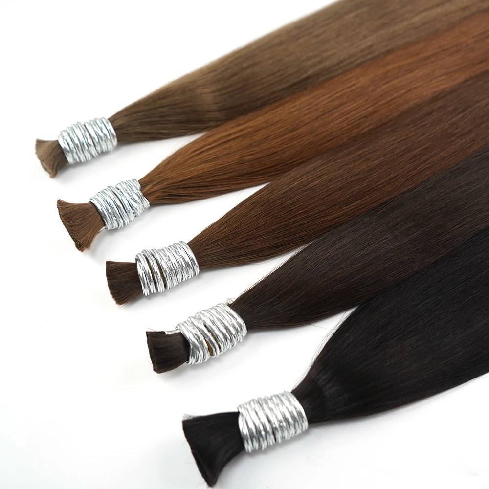 ウェフトなし100%本物の人毛エクステ レミー人毛バルク 未処理ナチュラルブラックバージンインド人毛 女性用ブレードヘア