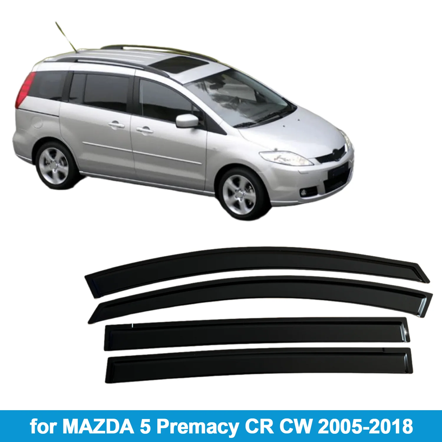 

Window Visor for MAZDA 5 Premacy CR CW 2005-2018 Rain Guard Side Vent Deflector Weathershield Outside-Mount Tape On