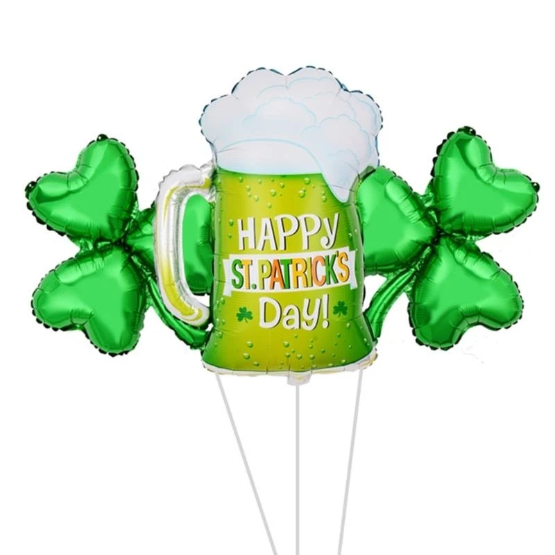 Irish Clover-Balloons St. Patricks Day Shamrock Balloons Wine Cup Balloons Green Foil Balloons for St Patricks Day Decor