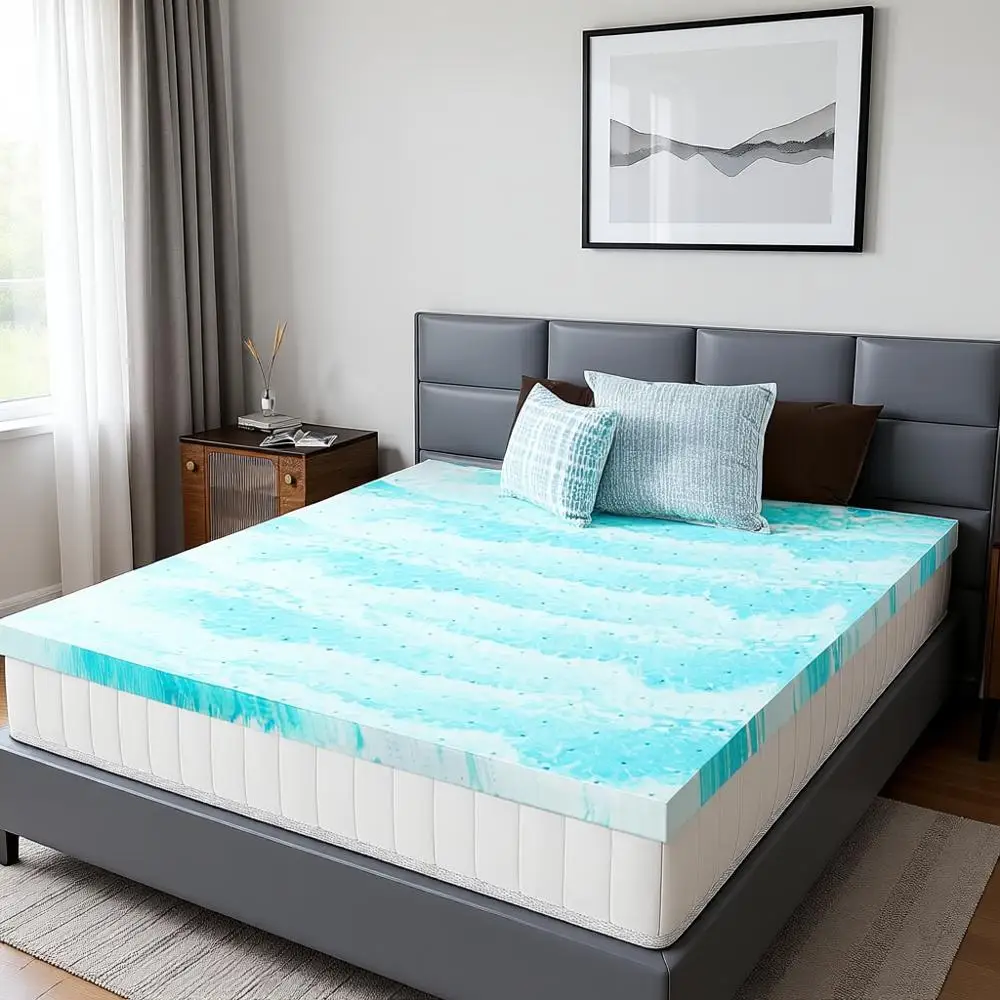 

3 Inch Cooling Gel Memory Foam Queen Mattress Topper - Breathable, Comfortable Padding for Sleepers, RV, and Camping, Certified