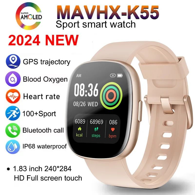 2024 New GPS Smart Watch Women 1.83'' AMOLED HD Screen Bluetooth Call Sport Watches Ladies IP68 Waterproof Heart Rate Smartwatch