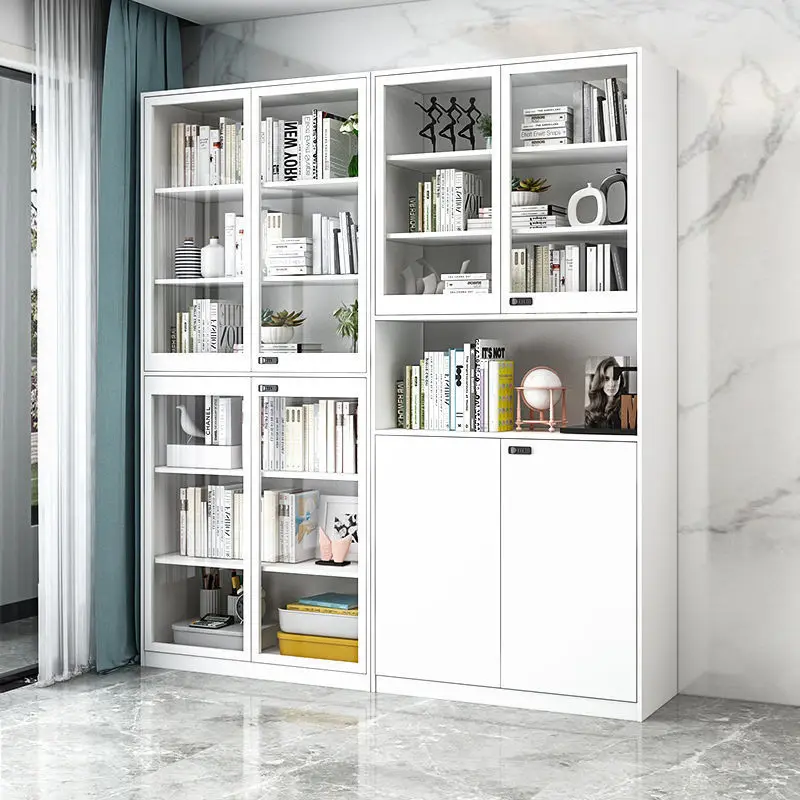 Household Dust-proof Glass Door Steel Bookcase, Living Room Floor-to-ceiling Transparent Door Wrought Iron Bookshelf - view 2