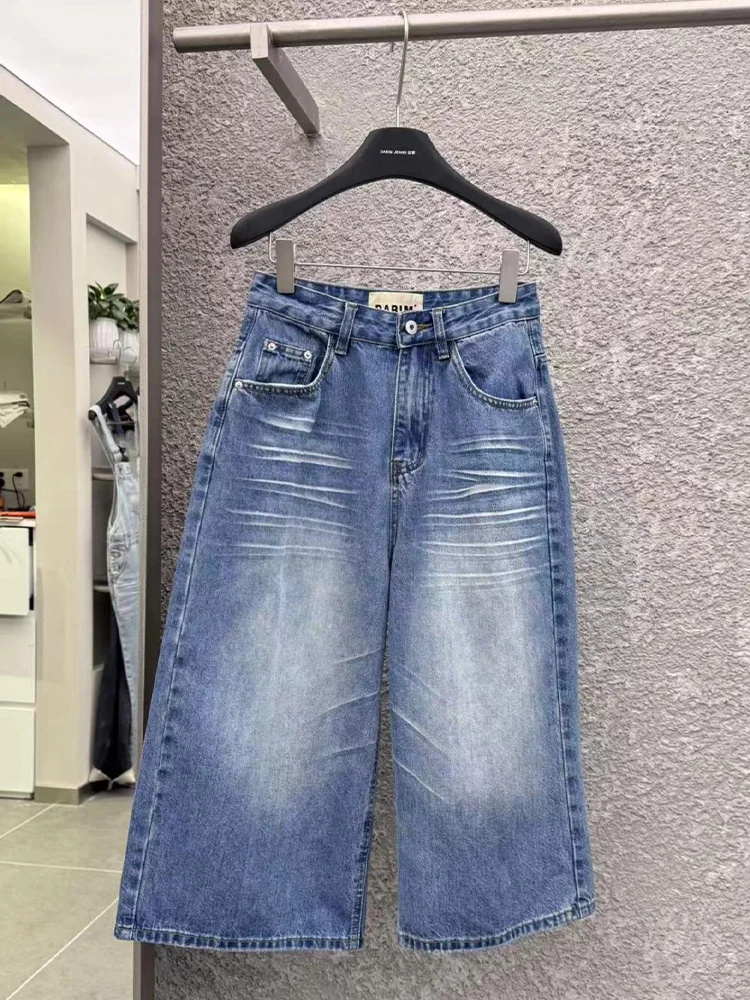 

Джинсы с высокой талией и широкими штанинами на семь футов. Женские летние свободные универсальные утягивающие прямые трубки. Американский High Street Vibe W...